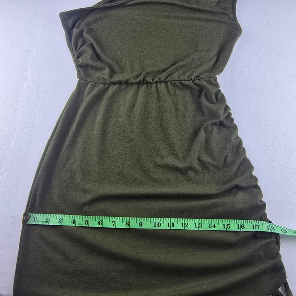 Lulus Olive Green One Shoulder Mini Dress Ruched Drawstring Bodycon Party Medium - Picture 11 of 11